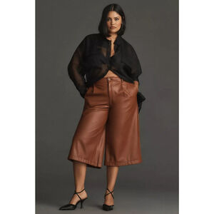 NWT By Anthropologie Faux Leather Culottes $128 SIZE 16W Brownish Orange